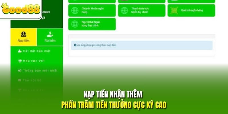 Nạp tiền nhận thêm phần trăm tiền thưởng cực kỳ cao