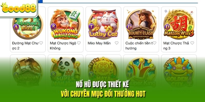 Nổ hũ được thiết kế với chuyên mục đổi thưởng hot